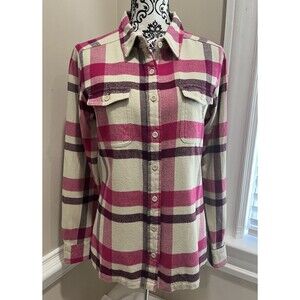 Patagonia Organic Cotton Sz 8 Button Down Shirt Pink Purple Plaid Preppy Comfy